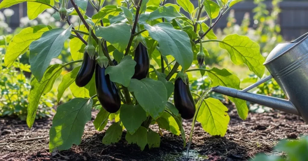 Watering eggplant